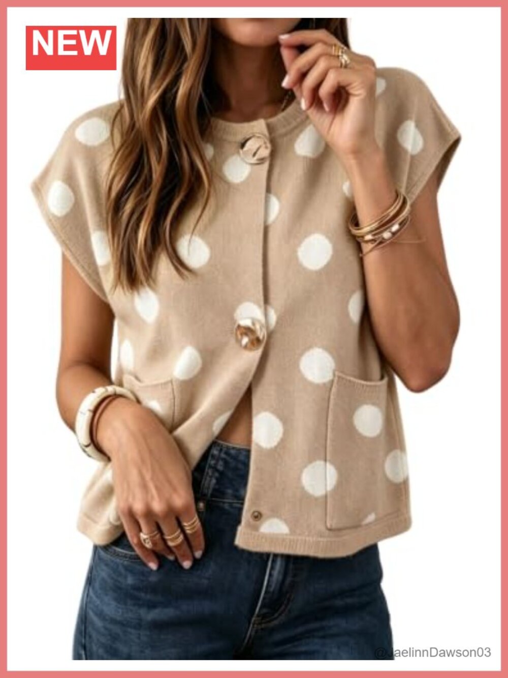 Women Cap Sleeve Polka Dot Cropped Knit Cardigan Sweater